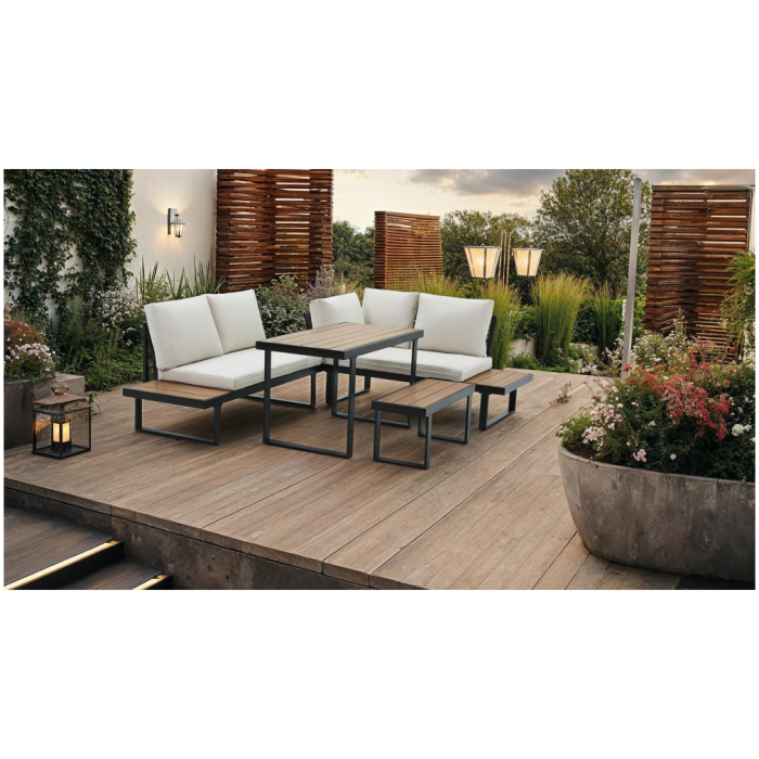 Set de grădină, negru/crem/stejar, FLOJD [4]