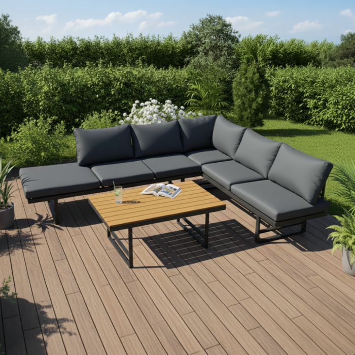 Set de grădină, negru/gri închis/natural, ILARIA [5]