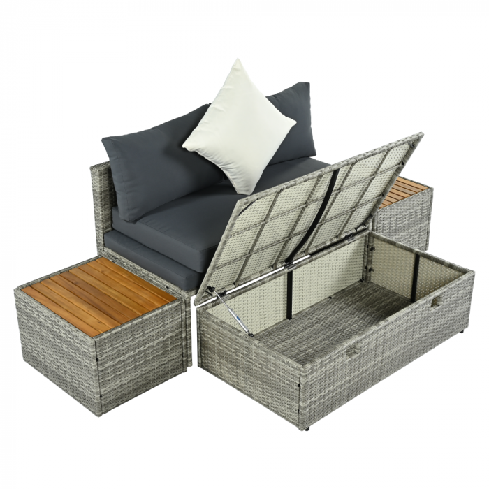 Set de grădină ratan, gri/natural/crem, DEBRA [6]