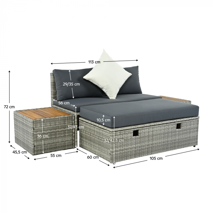 Set de grădină ratan, gri/natural/crem, DEBRA [13]