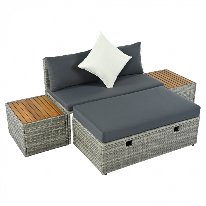 Set de grădină ratan, gri/natural/crem, DEBRA [3]