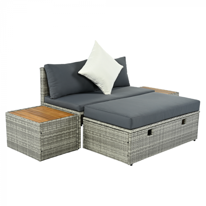 Set de grădină ratan, gri/natural/crem, DEBRA [4]