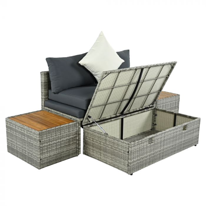Set de grădină ratan, gri/natural/crem, DEBRA [5]