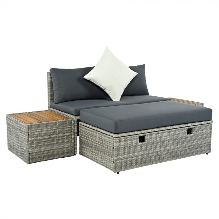 Set de grădină ratan, gri/natural/crem, DEBRA [2]