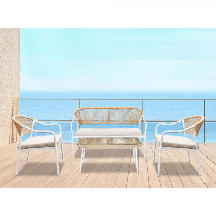 Set de mobilier de grădină din ratan, 4 piese, alb/bej, PALNY [14]
