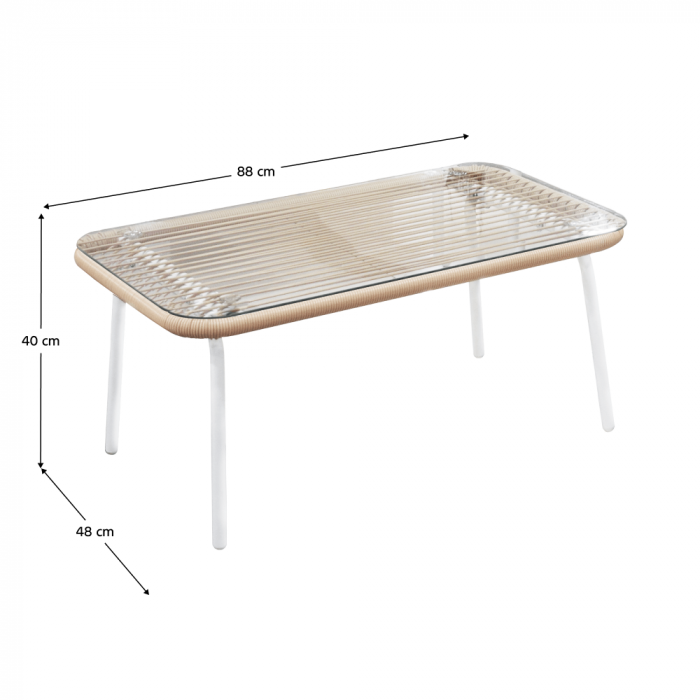 Set de mobilier de grădină din ratan, 4 piese, alb/bej, PALNY [3]