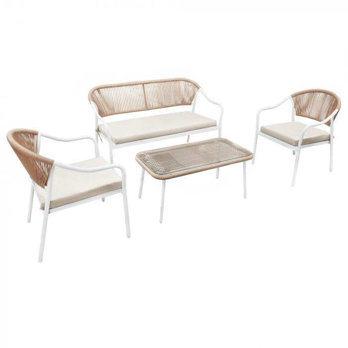 Set de mobilier de grădină din ratan, 4 piese, alb/bej, PALNY [5]
