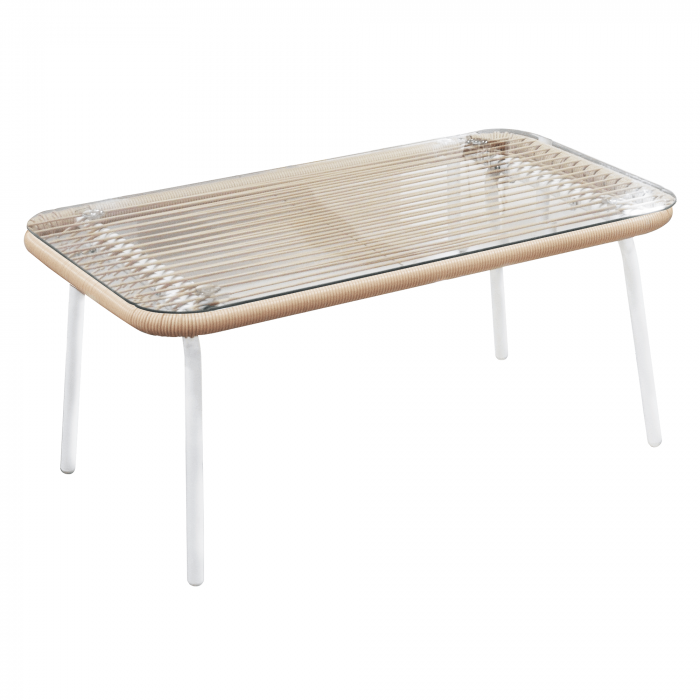 Set de mobilier de grădină din ratan, 4 piese, alb/bej, PALNY [9]