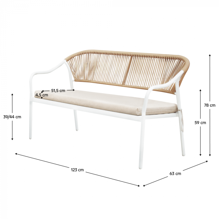 Set de mobilier de grădină din ratan, 4 piese, alb/bej, PALNY [12]