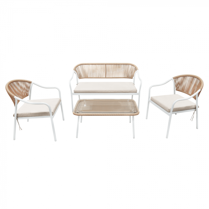 Set de mobilier de grădină din ratan, 4 piese, alb/bej, PALNY [1]