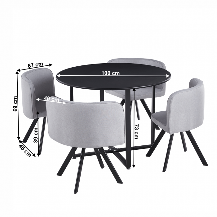 Set de mobilier dining 1+4, negru/gri deschis, BEVAN NEW [4]