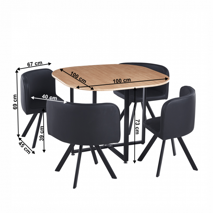 Set de mobilier dining 1+4, stejar/negru, BEVIS NEW [3]