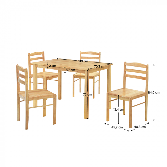 Set de sufragerie 1+4, lemn masiv, natural, LOAK [2]
