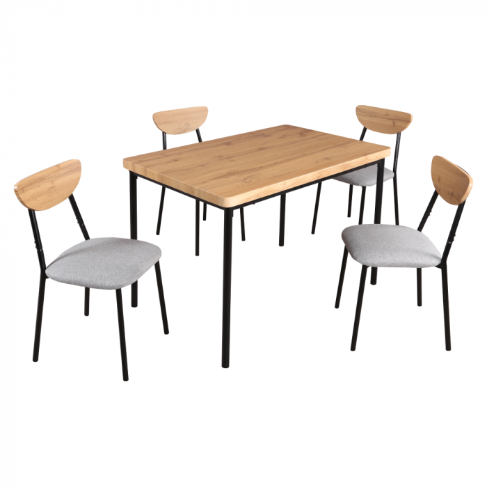 Set de sufragerie 1+4, stejar deschis/gri/negru, MADIO [3]