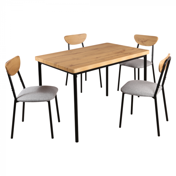 Set de sufragerie 1+4, stejar deschis/gri/negru, MADIO [1]