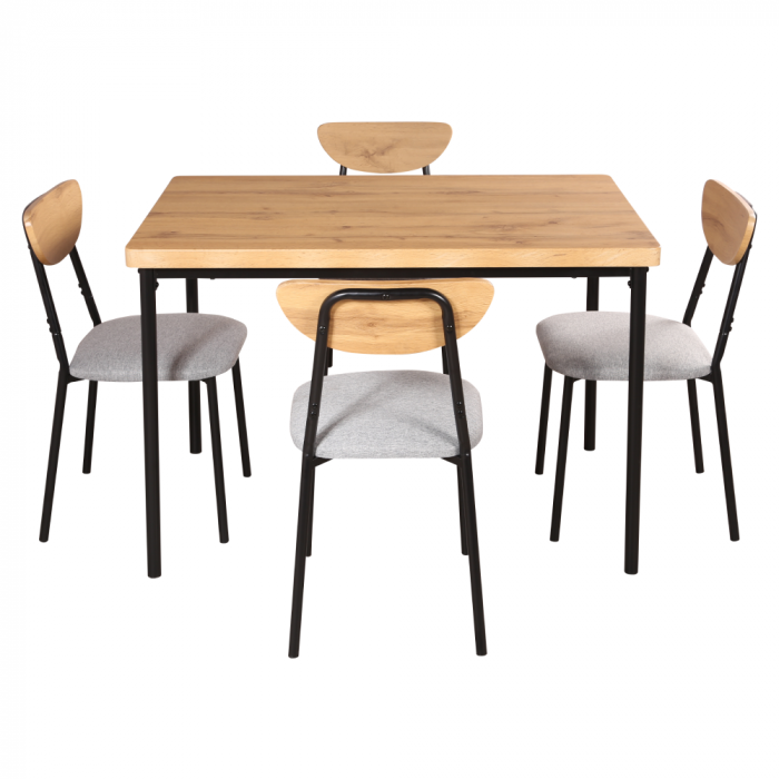 Set de sufragerie 1+4, stejar deschis/gri/negru, MADIO [4]