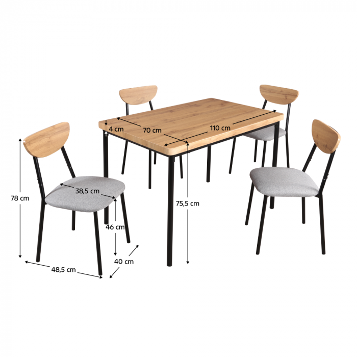 Set de sufragerie 1+4, stejar deschis/gri/negru, MADIO [2]