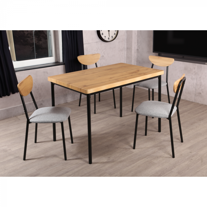Set de sufragerie 1+4, stejar deschis/gri/negru, MADIO [11]