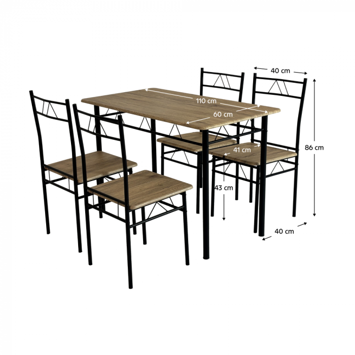 Set de sufragerie 1+4, stejar deschis/negru, PAON [6]