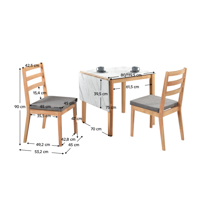 Set de sufragerie cu masa pliabilă 1+2, stejar natural/gri închis, ZOREL [3]