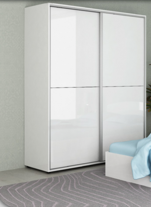Set dormitor Dulap 150 cm cu soft close+Pat 160/200 cu somiera rabatabila si saltea +2 noptiere alb lucios [2]
