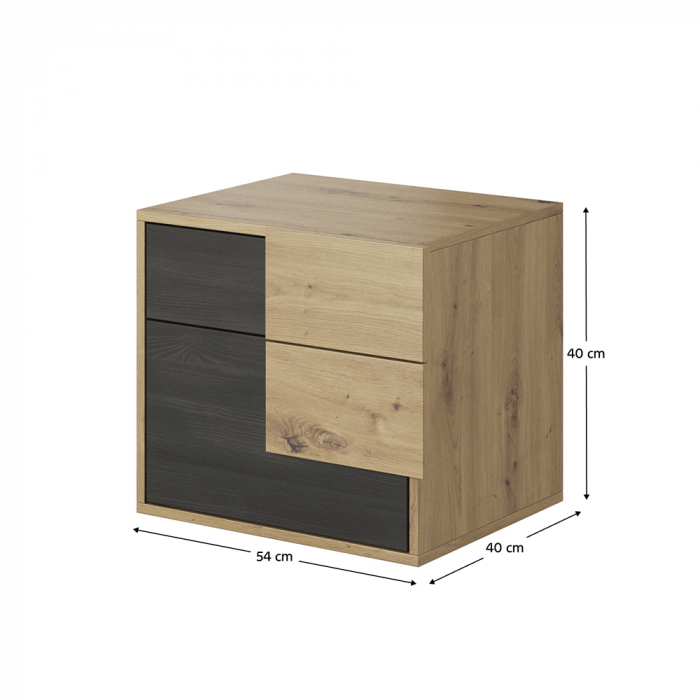 Set dormitor (dulap + pat + 2x noptieră), stejar artizan/ pin norvegian negru, BAFRA [5]