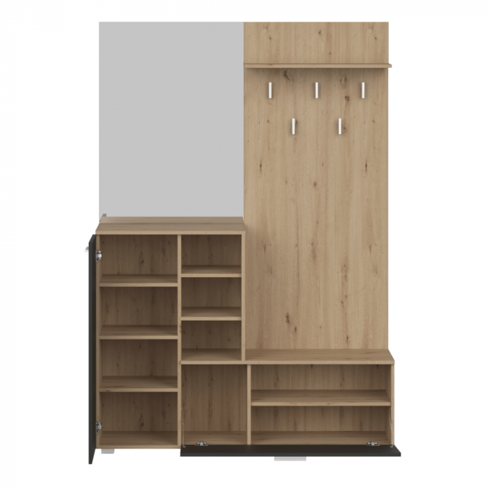 Set mobila cuier hol, culoare stejar artisan/grafit-oglinda , 140 cm lungime, 40 cm adancime, pantofar, rafturi [3]