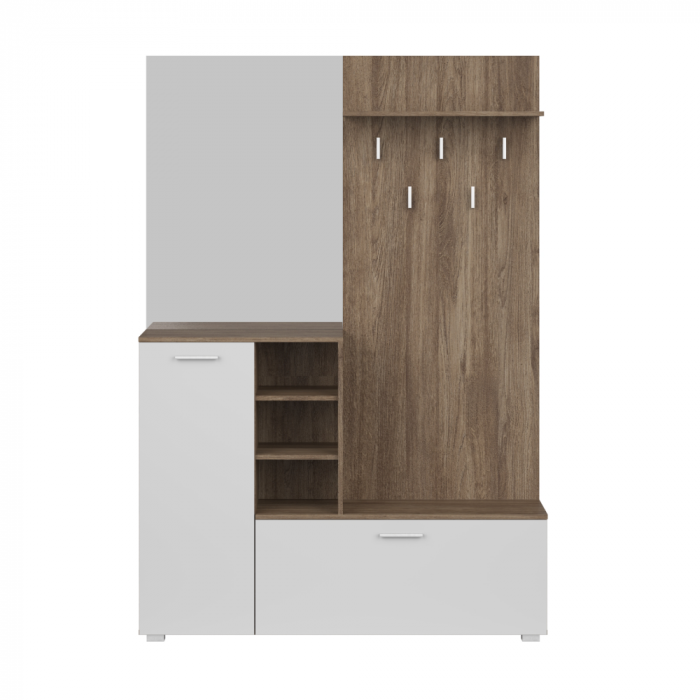 Set cuier mobila hol, stejar ansberg/ alb, 140 cm lungime x 40 cm adancime, cu oglinda [2]
