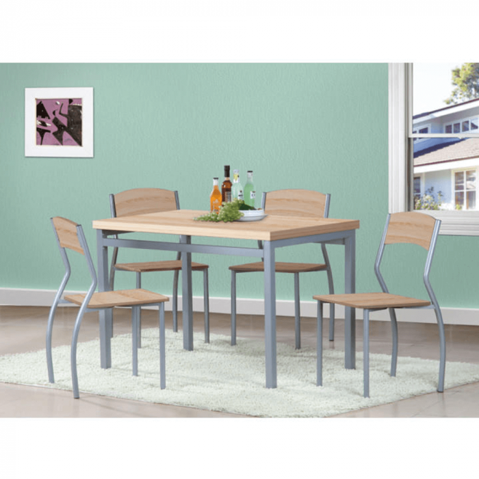 Set masa + 4 scaune din lemn , metal gri/mdf stejar sonoma [2]