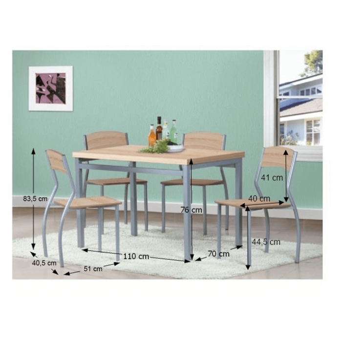 Set masa + 4 scaune din lemn , metal gri/mdf stejar sonoma [3]