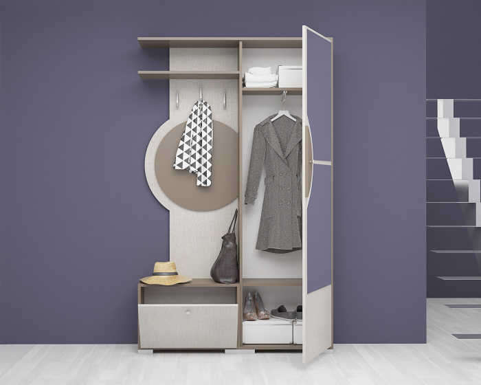 Set mobila de hol, cappuccino/bej lino, 115x187x30 cm,usi cu inchidere silentioasa, Bortis Impex [3]
