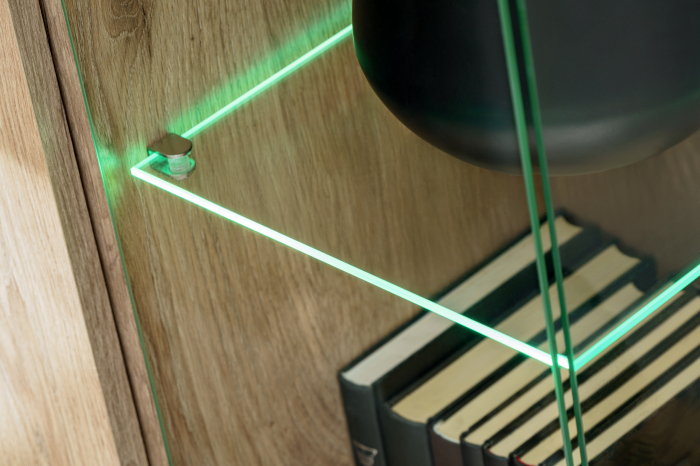 Set mobila de Living, 340 cm lungime,  model riflaj, stejar/ casmir bej cu model riflaj/casmir bej, usi cu deschidere push open, canturi abs, inchidere silentioasa usi, iluminare led, Bortis [2]