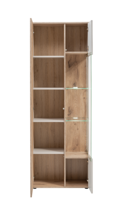 Set mobila de Living, 340 cm lungime,  model riflaj, stejar/ casmir bej cu model riflaj/casmir bej, usi cu deschidere push open, canturi abs, inchidere silentioasa usi, iluminare led, Bortis [7]