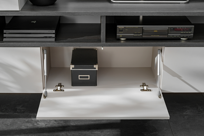 Set mobila de living, pal casmir bej/grafit stejar, 210 cm lungime, usi deschidere push open prin apasare, canturi abs, moderna, prindere perete- suspendata , Bortis [11]