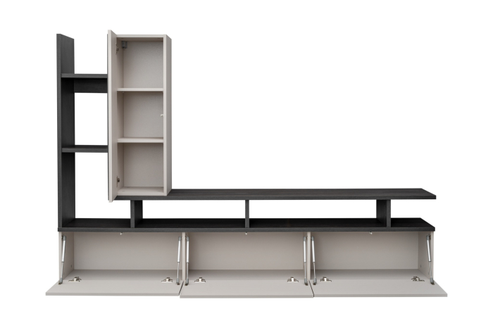 Set mobila de living, pal casmir bej/grafit stejar, 210 cm lungime, usi deschidere push open prin apasare, canturi abs, moderna, prindere perete- suspendata , Bortis [5]