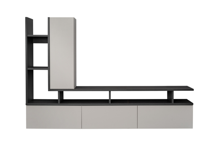 Set mobila de living, pal casmir bej/grafit stejar, 210 cm lungime, usi deschidere push open prin apasare, canturi abs, moderna, prindere perete- suspendata , Bortis [6]