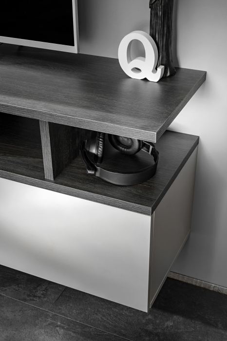 Set mobila de living, pal casmir bej/grafit stejar, 210 cm lungime, usi deschidere push open prin apasare, canturi abs, moderna, prindere perete- suspendata , Bortis [2]