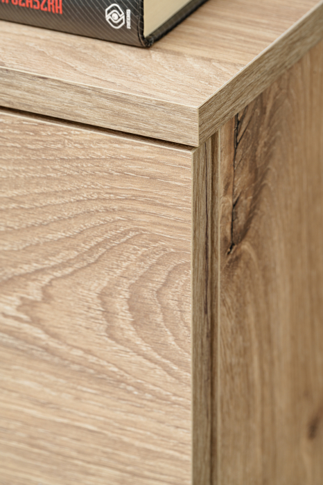 Set mobila de living, pal casmir bej/stejar/rama vitrina neagra, 240 cm lungime, vitrina cu led, usi deschidere push open prin apasare, canturi abs, moderna, prindere perete- suspendata , Bortis [12]