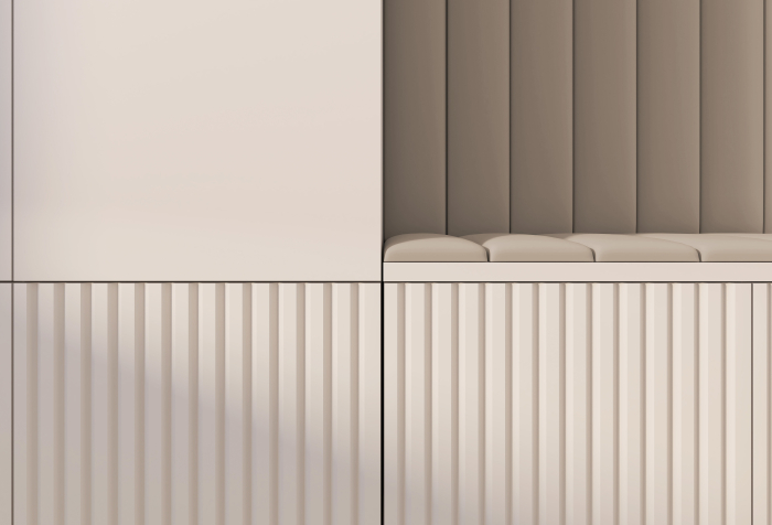 Set mobila hol /cuier cu dulap inaltat si panouri tapitate, cu oglinda/riflaje casmir /pal bej casmir/ stofa gri , 140cm lungime x 235 cm inaltime x 40 cm adancime, picioare inalte [8]