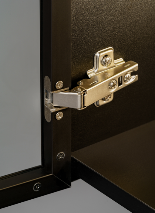 Set mobila living, 300 cm lungime, mdf/pal negru/stejar, usi mdf caneluri, usi cu deschidere push open, vitrina sticla cu led , comoda tv si 3 corpuri suspendate [8]