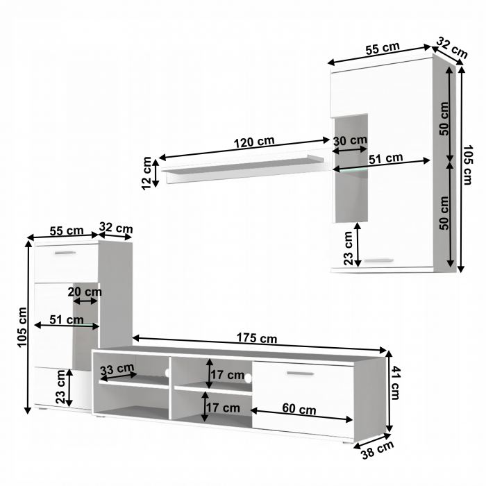 Set mobila Living ,led , Front alb,230 cm lungime ,modern,Bortis Impex [2]