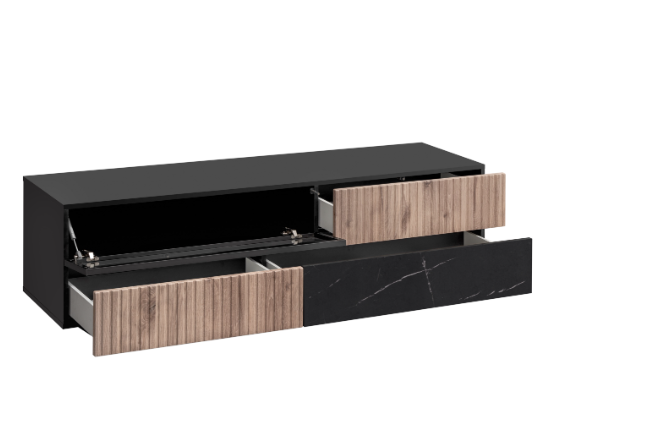 Set mobila living/mobilier sufragerie/camera de zi, comoda tv, 160 cm lungime, deschidere usi push open prin apasare, pal/mdf negru/stejar/marmura neagra [3]