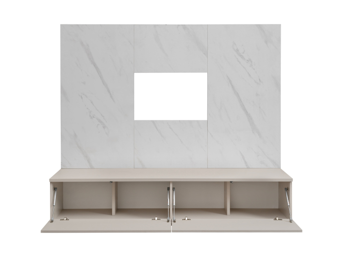 Set mobila living/mobilier sufragerie/camera de zi, comoda tv, 180 cm lungime, deschidere usi push open prin apasare, pal casmir/marmura alba [2]