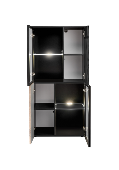 Set mobila living/mobilier sufragerie/camera de zi, deschidere usi push open prin apasare, pal/mdf negru/stejar/marmura neagra, 280 cm lungime variabila, corpuri modulare, vitrina sticla cu lumini led [4]