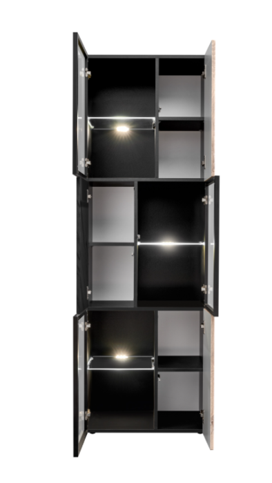 Set mobila living/mobilier sufragerie/camera de zi, deschidere usi push open prin apasare, pal/mdf negru/stejar/marmura neagra, 280 cm lungime variabila, corpuri modulare, vitrina sticla cu lumini led [5]