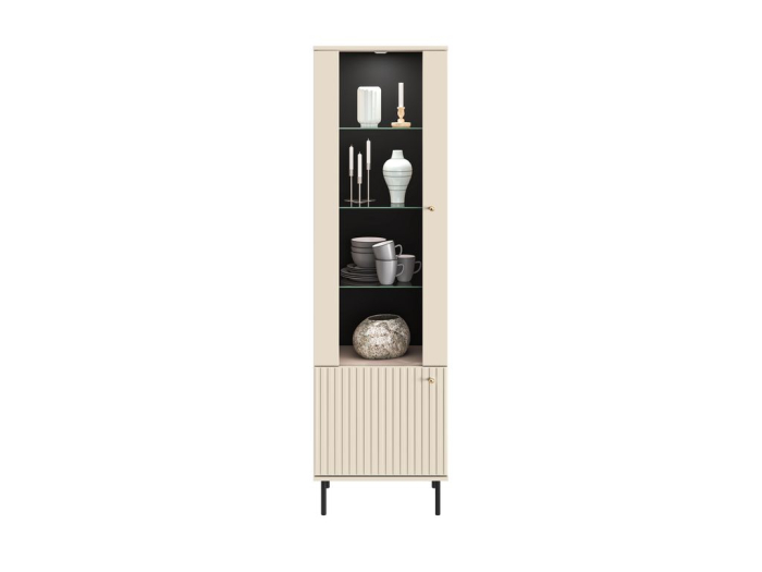 Set mobila sufragerie living , mdf/ pal casmir, usi stil riflaj cu caneluri, lumini led vitrine, soft close, abs, 2xvitrine+ comoda +raft,fara masuta cafea model deosebit [4]
