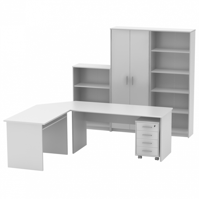 Set mobilier de birou complet , alb , dulapuri, /birou pe colt, rollbox, Bortis [5]