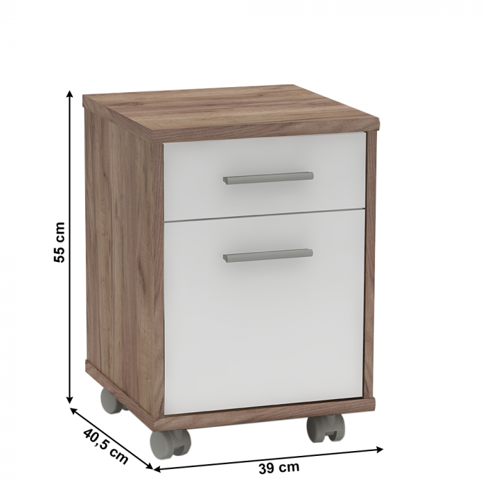 Set mobilier de birou complet ,prun inchis/alb , dulapuri, /birou pe colt, rollbox, Bortis [2]
