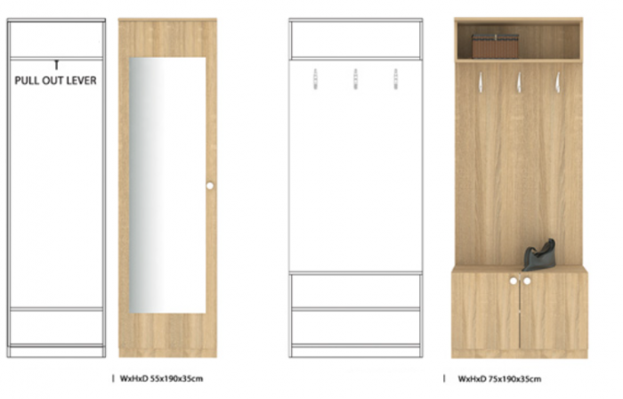 Set mobilier hol, 130x190x35 cm, cuier cu dulap haine si pantofar, stejar sonoma/oglinda, balamale inchidere silentioasa [4]