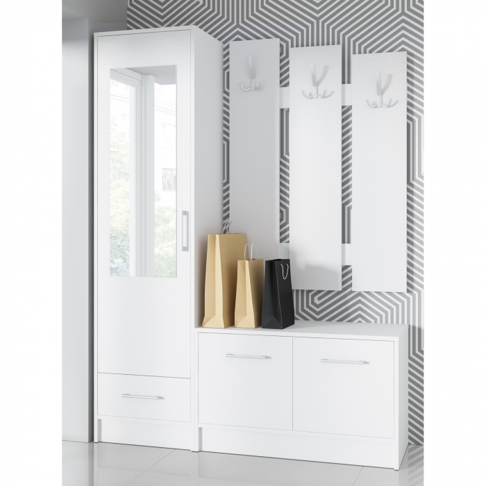 Set mobilier hol, cuier cu pantofar si dulap, alb, 190x140x40 cm, Bortis Impex [4]